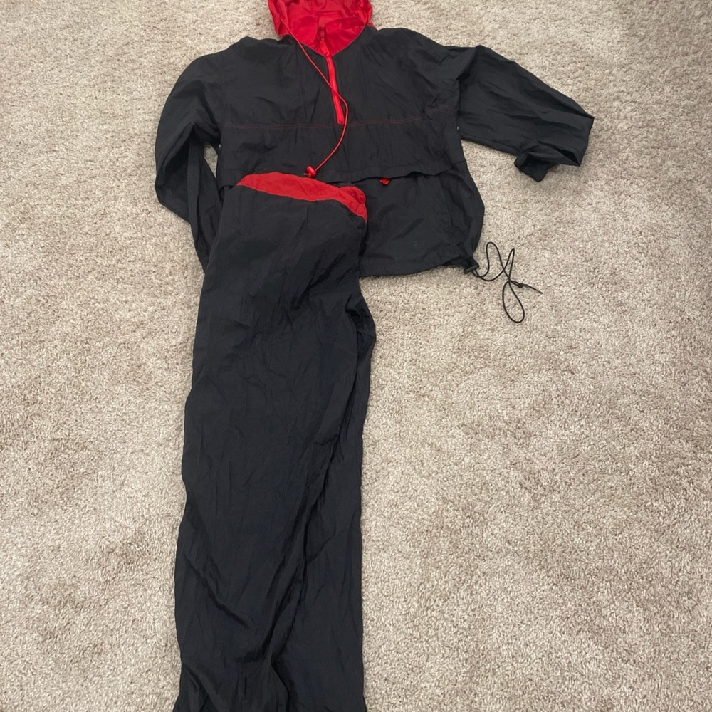 Marlboro Black Windbreaker Jacket & Pants with Red Hood Trim
